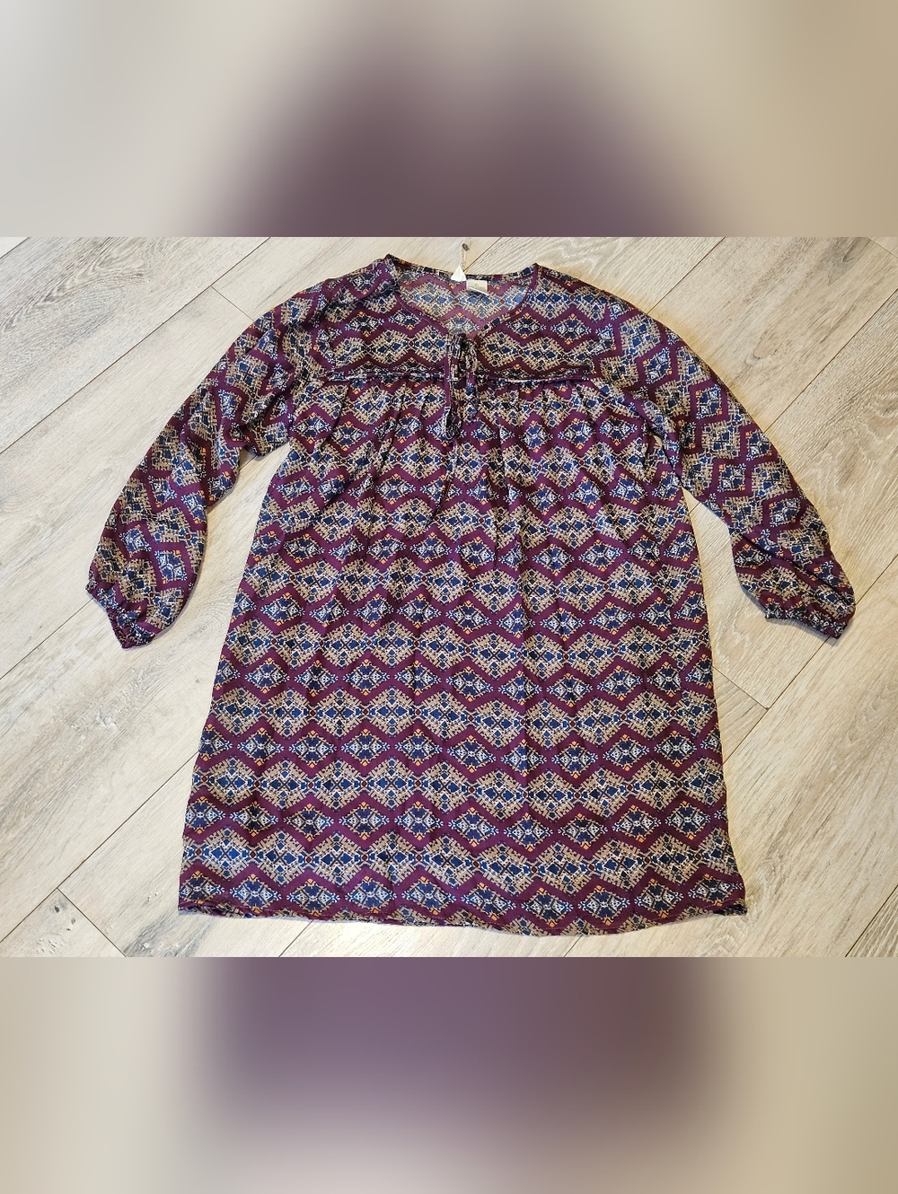 Mimi Chica Shirt Tunic Dress 3/4 Sleeves and a Tie Neck Women's XS